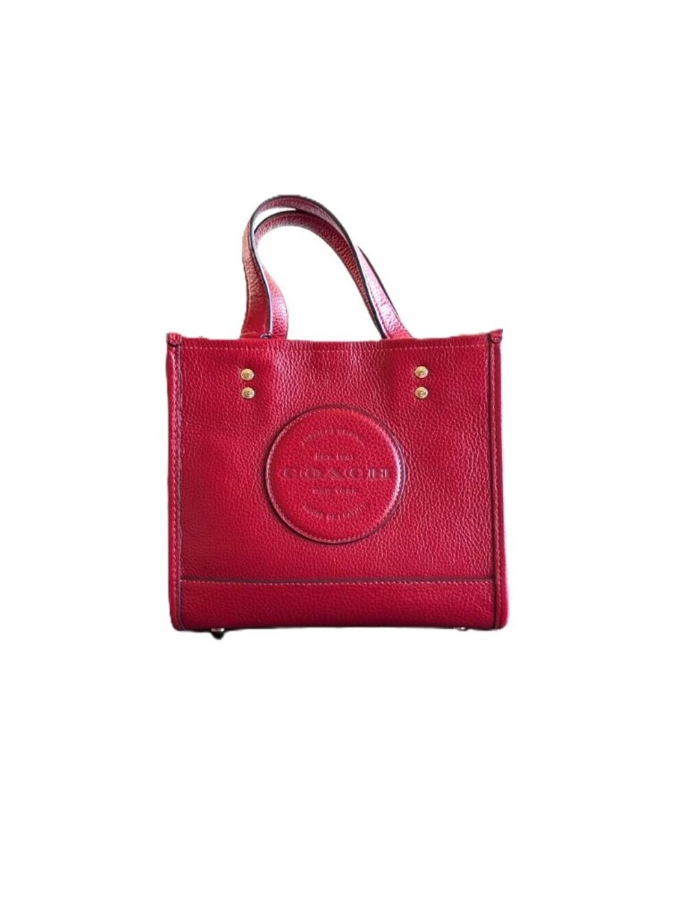 Coach Dempsey Tote 22 Red Refined Pebbled Leather